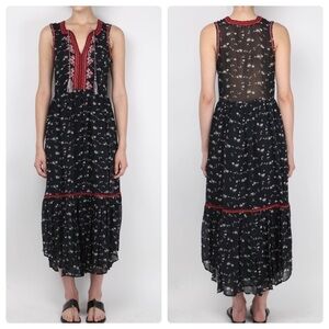 ULLA JOHNSON Leena Silk Embroidered Floral
Printed Midi Boho Dress, Black Size 4